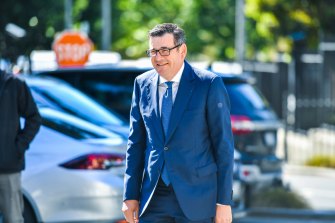 Premier Daniel Andrews arrives at Parliament on Tuesday as debate on the pandemic bill returns to the upper house.