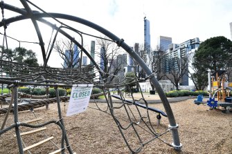 A closed playground in Melbourneâs Flagstaff Gardens.