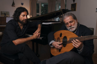Marcel Khalife with his son Rami at home on Sydney's north shore. 