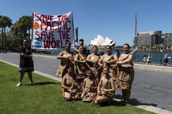 The protest highlighted the need to act to save the Pacific Islands. 