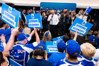 Former Prime Minister Scott Morrison attending a rally for Liberal Party supporters in Perth during the election.