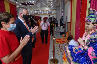 Anthony Albanese visits an Indian food store and temple in Blacktown as part of the Diwali festival.