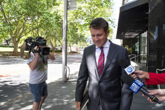 Former NSW premier Mike Baird outside the ICAC on Wednesday.