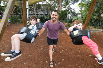 Adam Faludi with his two children, four-year-old Oliver and Aria, 18 months.