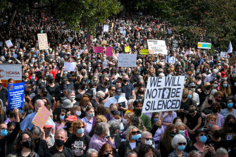 Crowds at the Melbourne March 4 Justice on Monday protested sexual assault and harassment.