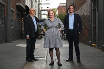 Sydney's mayoral rival Shauna Jarrett, pictured with Liberal candidates Sam Danieli and Lyndon Gannon. 