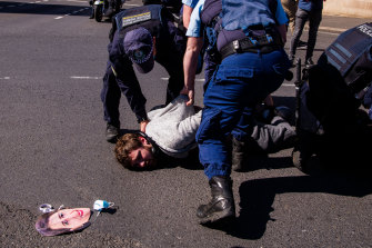 Anti-lockdown protests in Sydney’ CBD on Broadway.