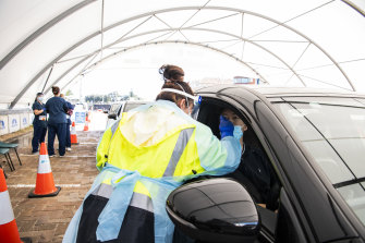 Coronavirus testing in a drive-through centre at Sydney’s Bondi Beach. 