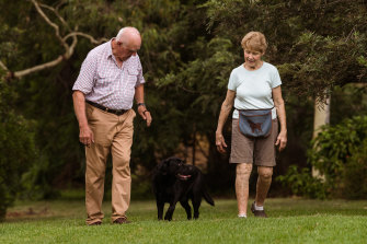 Hugh Gent, president of Dogs Australia with his wife Elizabeth, a labrador breeder, with 18-month-old labrador, Lucy.  