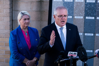 Scott Morrison speaks in Tasmania on Thursday morning.