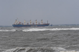 The damaged cargo ship Portland Bay will be towed to Port Botany on Wednesday if the weather eases.