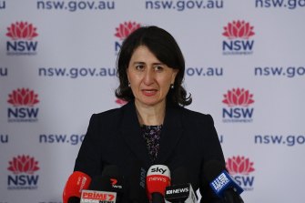 NSW Premier Gladys Berejiklian addressing the media at todayâ€™s health update. 