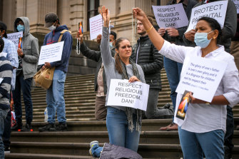Christians opposed to laws banning gay conversion therapies protested outside State Parliament in February. 