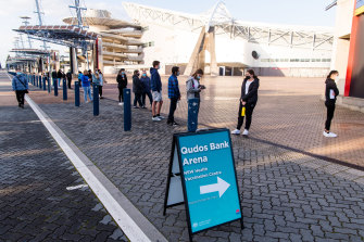 Year 12 students lining up for their first COVID-19 vaccine earlier this morning. 
