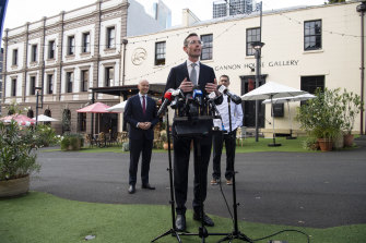 NSW Premier Dominic Perrottet addressing the media on Thursday.