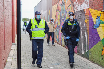 Police are patrolling the streets in Melbourne as the number of cases continues to climb. 