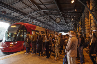 Sydney’s inner west light rail line far exceeded patronage expectations early in its history and was regularly packed during peak times before the pandemic. 