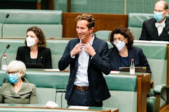 Question Time, Parliament House, Canberra. Greens member for Griffith Max Chandler-Mather.