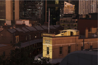 The Australian Hotel in The Rocks at dusk.