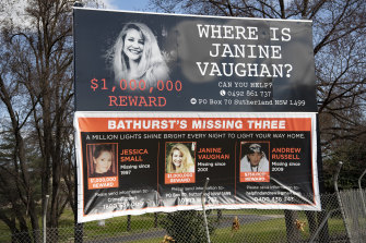 Missing persons sign in Bathurst including Janine Vaughan. 