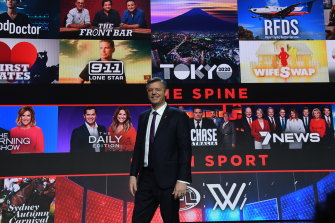 Seven CEO James Warburton at the network's upfront presentation this week.