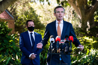 NSW Premier Dominic Perrottet with Deputy Premier Paul Toole on Wednesday.