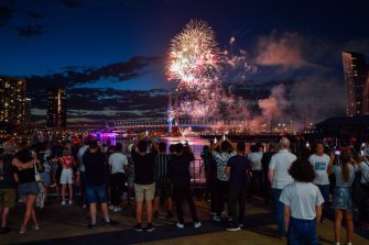 The 9.30pm New Year’s Eve fireworks at Melbourne’s docklands. 