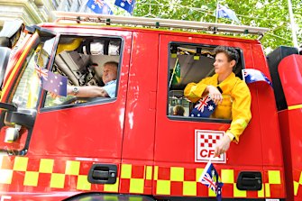 Mallacoota CFA volunteers in the Australia Day parade.