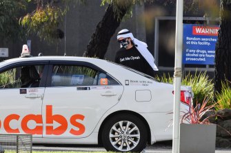 Richard Pusey taking a taxi home after he was released from jail on Wednesday. 