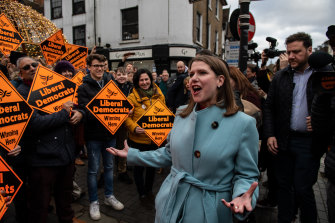 Liberal Democrats are now viewed as the main anti-Brexit party by voters, according to a YouGov poll. Party leader Jo Swinson is pictured here in St Albans, England.