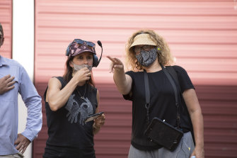 Director Leah Purcell (right) and cinematographer Tania Lambert line up a shot for <i>Here Out West</i> in Blacktown. 