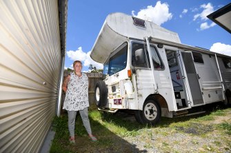Nurse Yvette Callaghan and “Elvis”, the campervan where she recovered from coronavirus in July 2020. She contracted the virus at Kirkbrae aged care home.