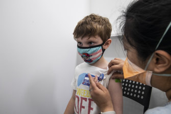 Cohen Doherty, aged seven, received his COVID-19 vaccine at Leichhardt on Thursday.