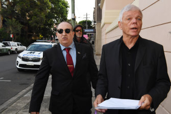 Right wing extremist Nathan Sykes, left, outside Newtown Local Court with Australia First Party chairman Jim Saleam, right.