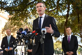 NSW Premier Dominic Perrottet addressing the media on Tuesday.