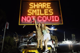 Schoolies Mistie Mildenhall and Sav Smith from Ballina Coast High School celebrate finishing their school year.