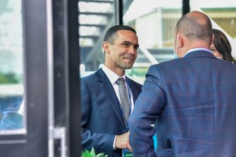 Treasurer Josh Frydenberg with Aaron Violi before Saturdayâ€™s selection meeting.