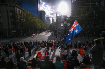 Protesters outside Parliament House on Monday night.