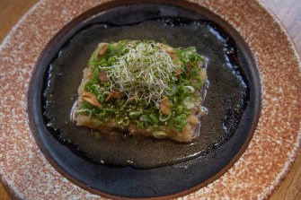 Lunch at Azuma ws platters of sushi and tempura and a tuna salad.