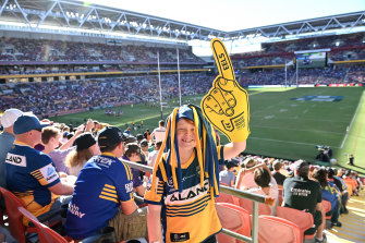 A Parramatta fan at  the 2021 Magic Round in Brisbane.