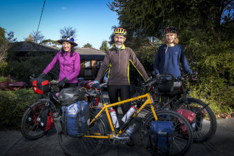 Peter Signorini and wife Margaret with their son Matt preparing for a bike trip this long weekend.