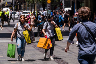 Shoppers in Sydney’s CBD last week after COVID restrictions were relaxed.