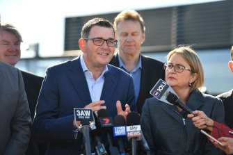 Premier Daniel Andrews and Transport Minister Jacinta Allan announce the suburban rail line project in2018.