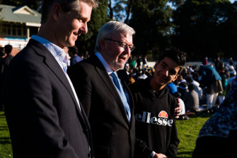 Former prime minister Kevin Rudd with Andrew Charlton.