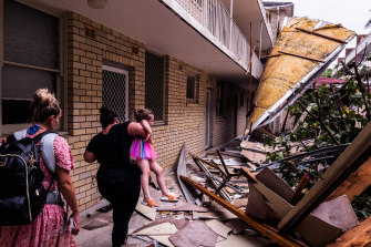 A roof ripped off a house during a storm in Sydney’s north.