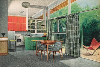 Eve Gye Living Room, Beaumaris, with Shields curtain by Frances Burke. 