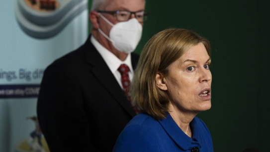 Health Minister Brad Hazzard and Chief Health Officer Kerry Chant on Tuesday.