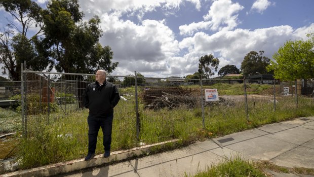 Whitehorse Mayor Mark Lane at a vacant block of land at 3 Whitehorse Road, Blackburn. 