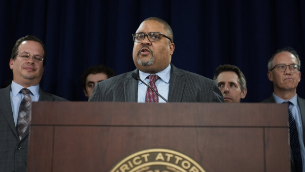 Manhattan District Attorney Alvin Bragg speaks to the media after a jury found former president Donald Trump guilty on 34 felony counts of falsifying business records.