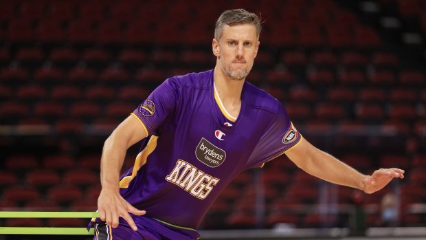 Daniel Kickert of the Kings warms up during the NBL pre-season game between the Sydney Kings and the Hawks in Sydney on December 20.